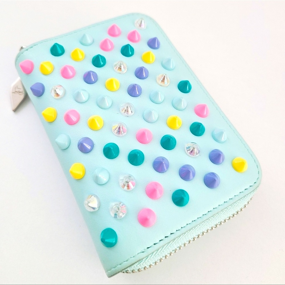 Christian Louboutin Panettone iridescent rainbow
studded zip Coin purse